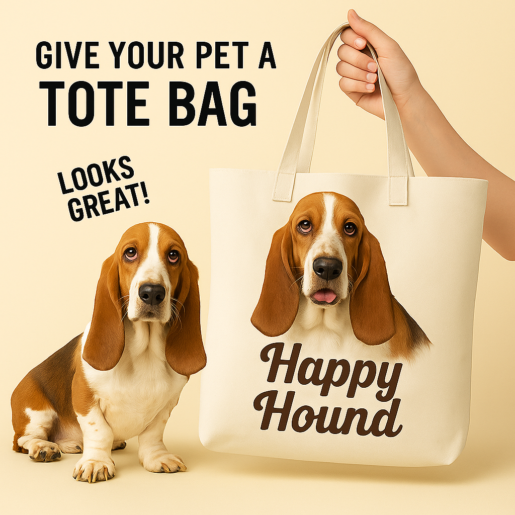Basset Hound Tote Bag – Happy Hound Canvas Shoulder Bag for Dog Lovers & Pet Gifts