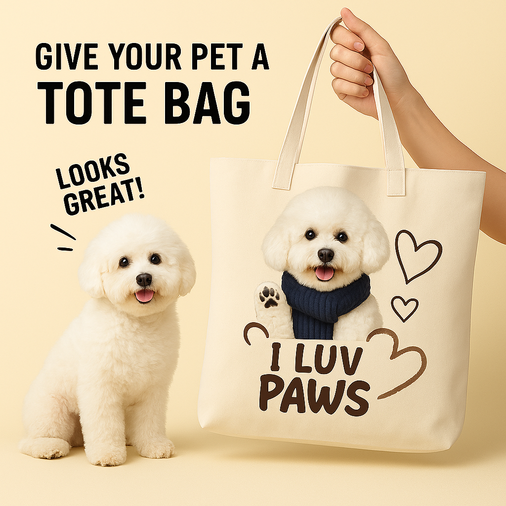 Bichon Frise Tote Bag – I LUV PAWS Cute Dog Canvas Bag for Dog Lovers
