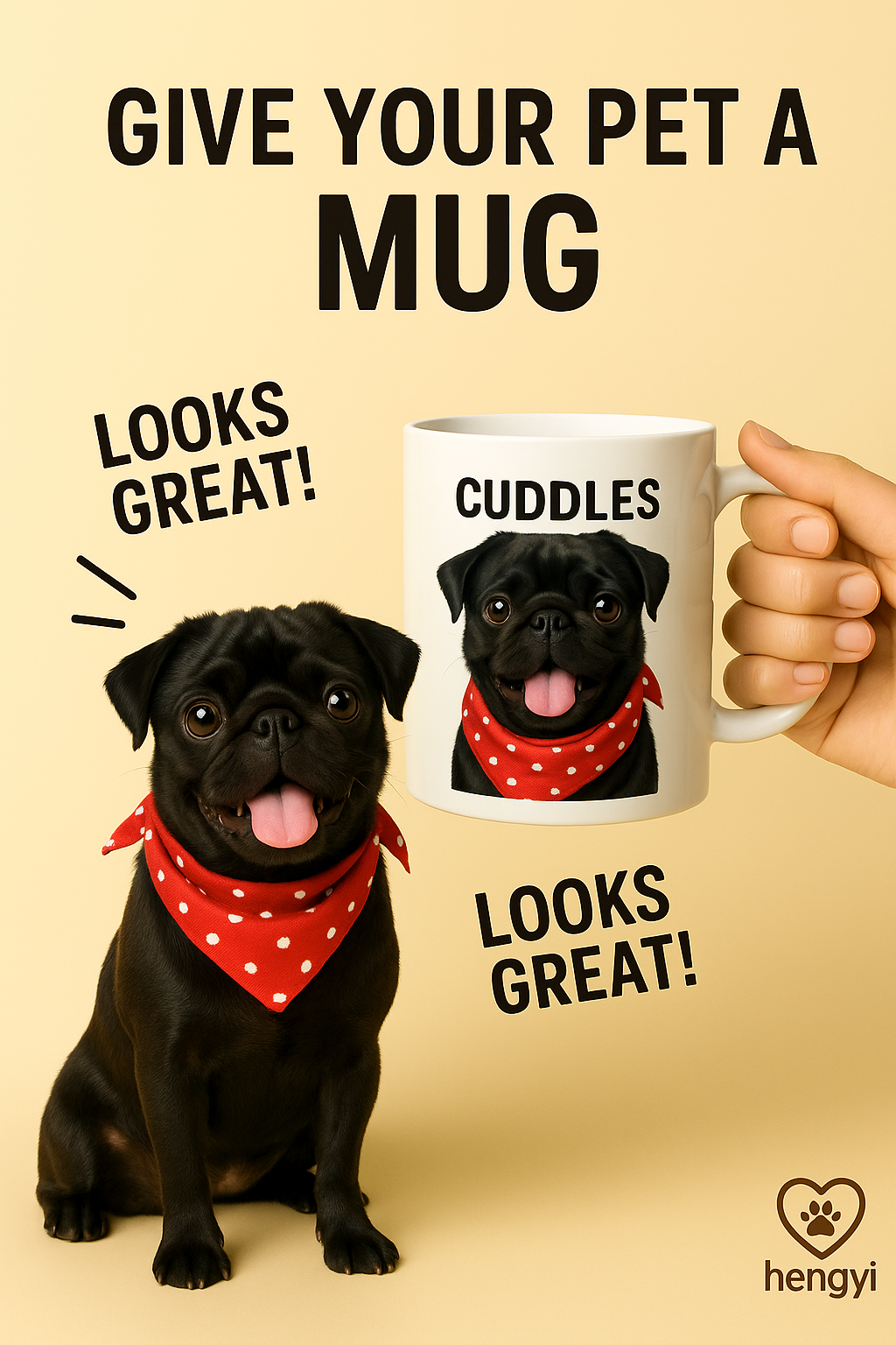 Black Pug Custom Mug – Personalized Dog Gift with Name