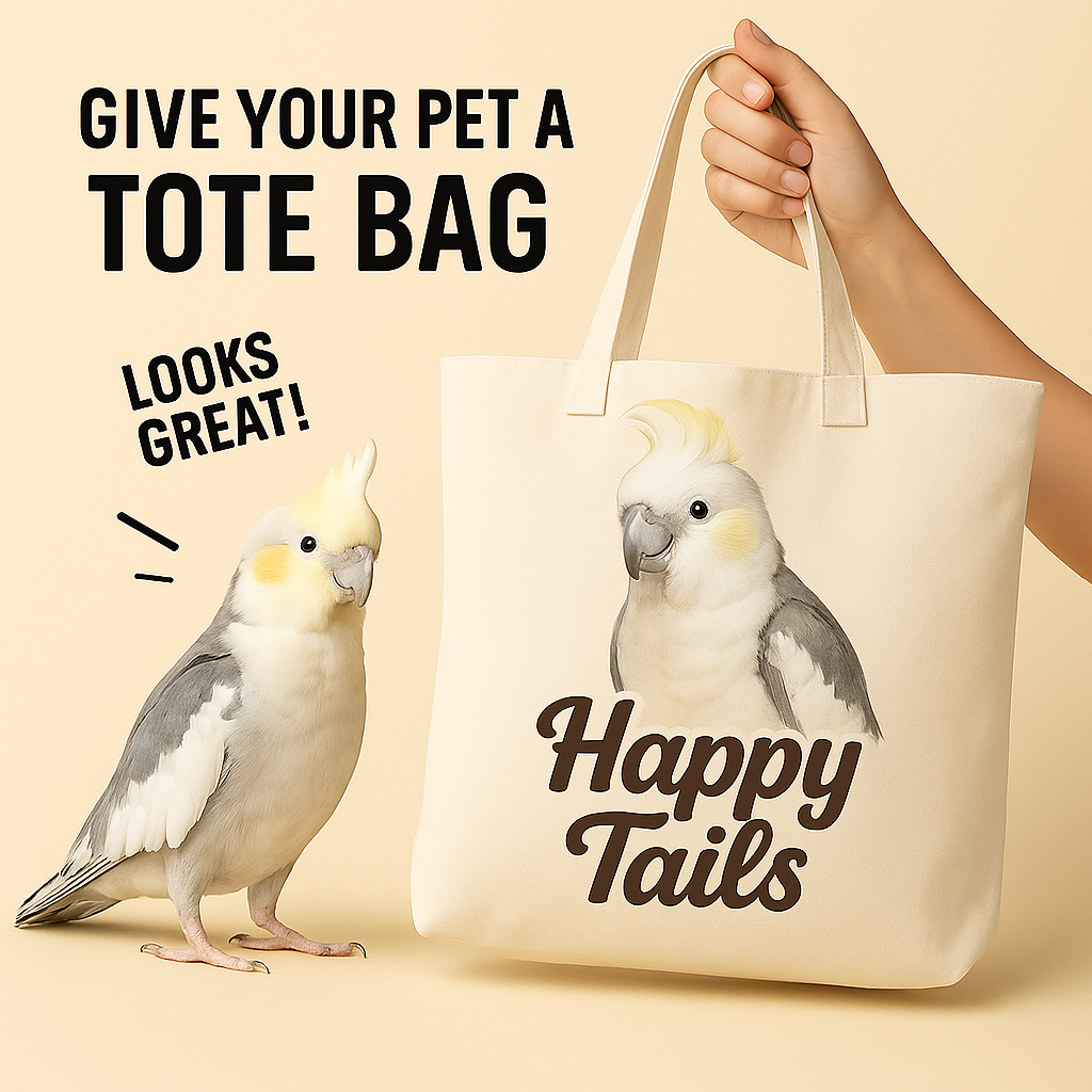 Cockatiel Tote Bag – Happy Tails Bird Lover Gift, Parrot Pet Canvas Bag