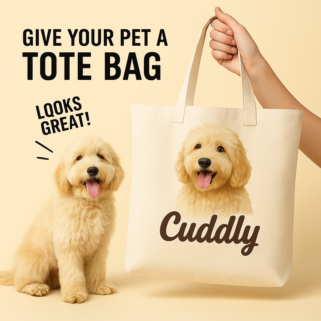 Cream Goldendoodle Tote Bag – “Cuddly” Custom Dog Canvas Bag, Cute Pet Lover Gift for Her