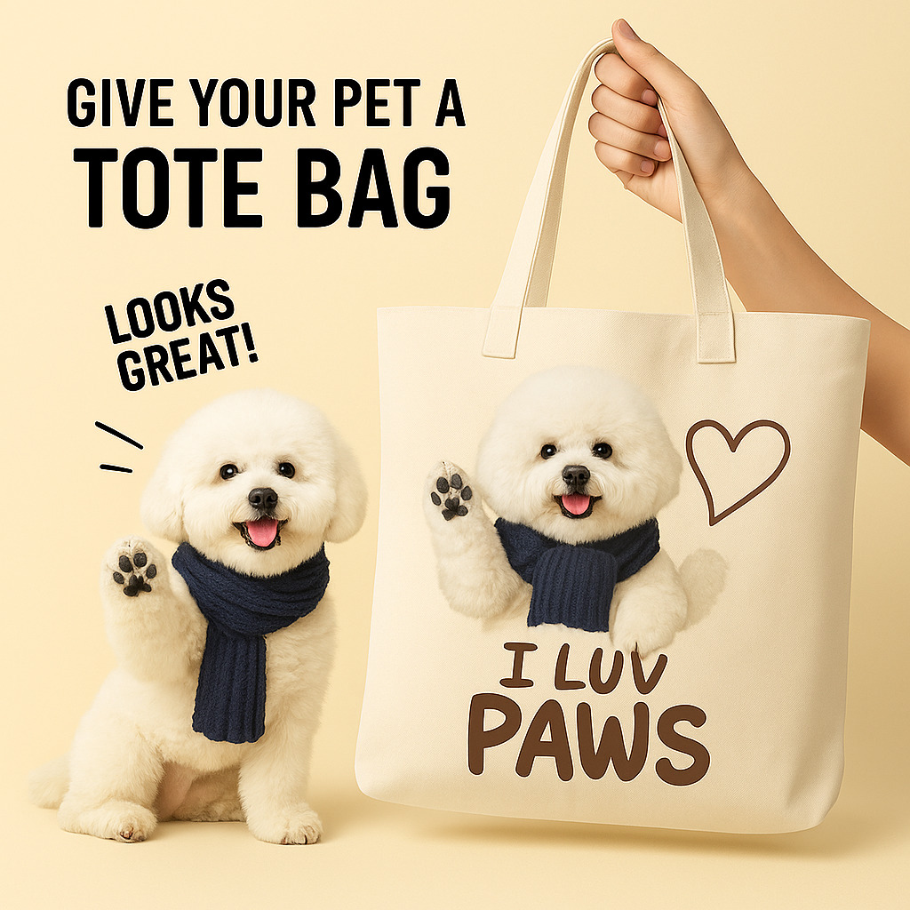 Custom Bichon Frise Tote Bag – Personalized Dog Canvas Bag with Photo and Name