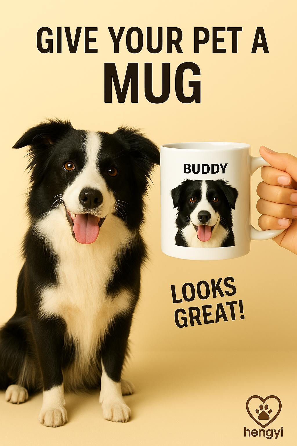 Custom Border Collie Mug – Personalized Dog Portrait Gift “Buddy”