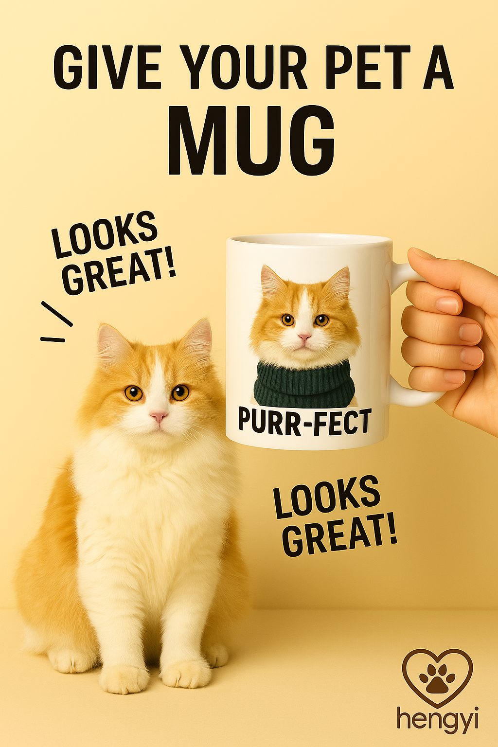 Custom Cat Mug – Personalized Orange & White Cat Gift “PURR-FECT”