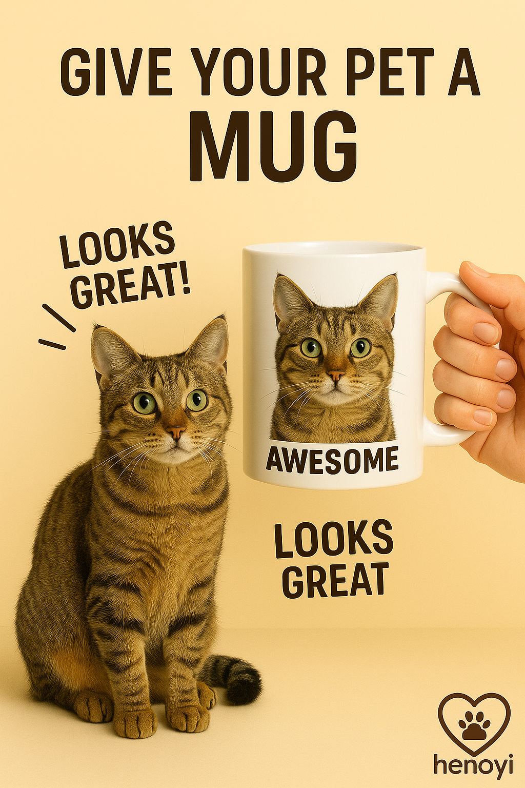 Custom Cat Portrait Mug – Personalized Gift with Pet Photo & Name