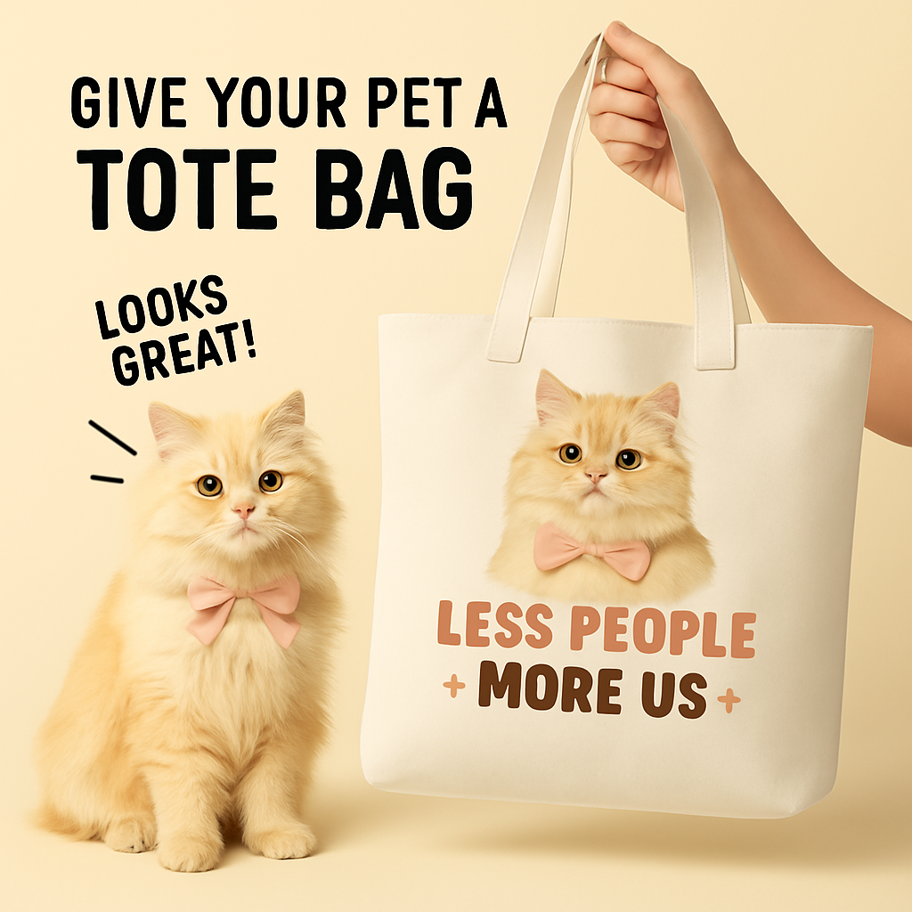 Custom Cat Portrait Tote Bag – Personalized Canvas Bag with Pet Photo and Quote, Cute Gift for Cat Lovers