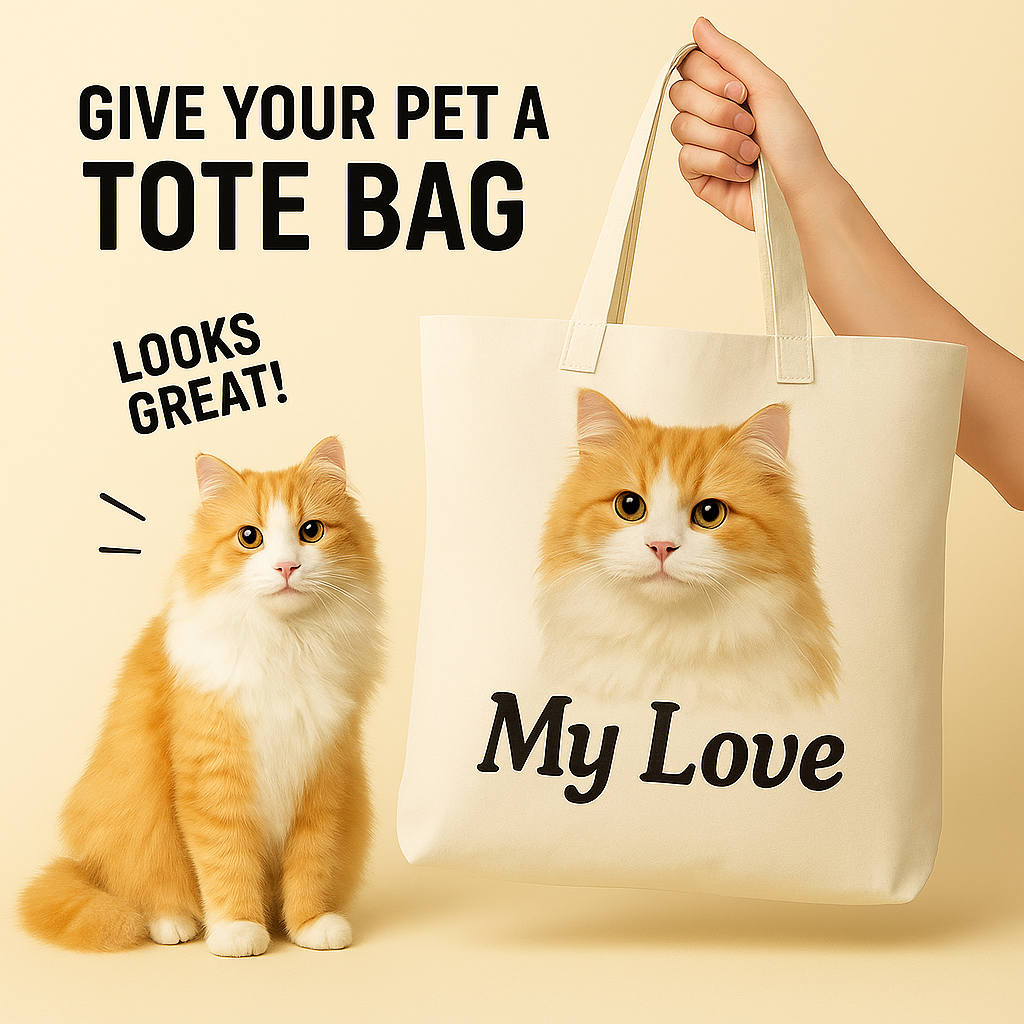 Custom Cat Tote Bag – Personalized Cat Canvas Bag with Pet Photo