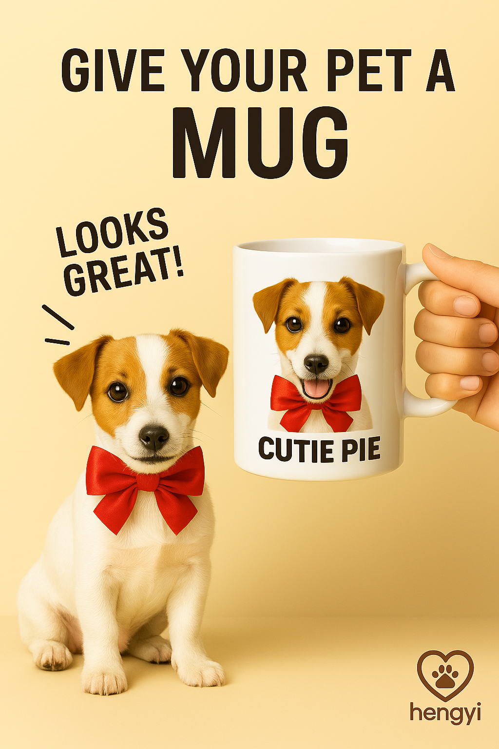 Custom Dog Mug with Red Bow – Cute Pet Portrait Gift