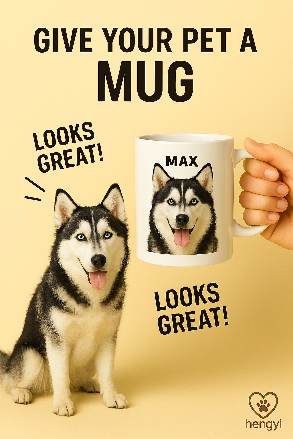 Custom Husky Photo Mug – Personalized Dog Portrait Gift for Pet Lovers