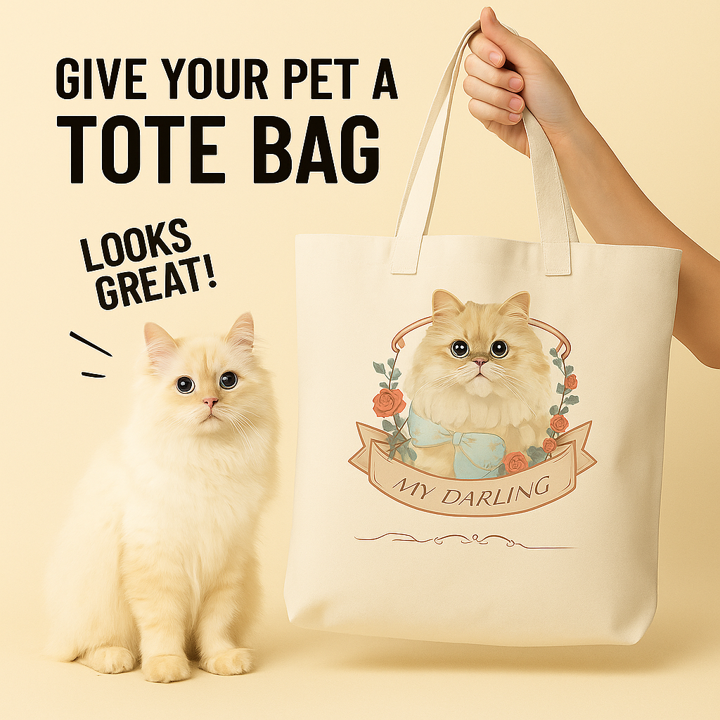 Custom Long-Haired Cat Tote – Personalized Pet Portrait Canvas Bag for Cat Lovers