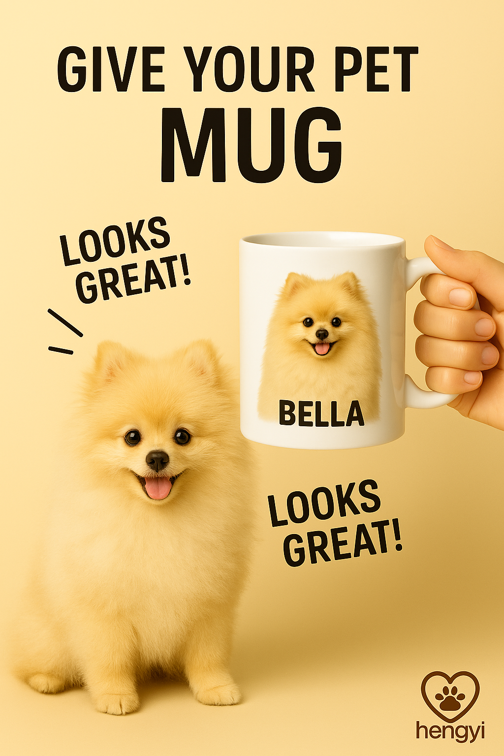 Custom Pomeranian Dog Mug – “Bella” Personalized Fluffy Pet Coffee Cup