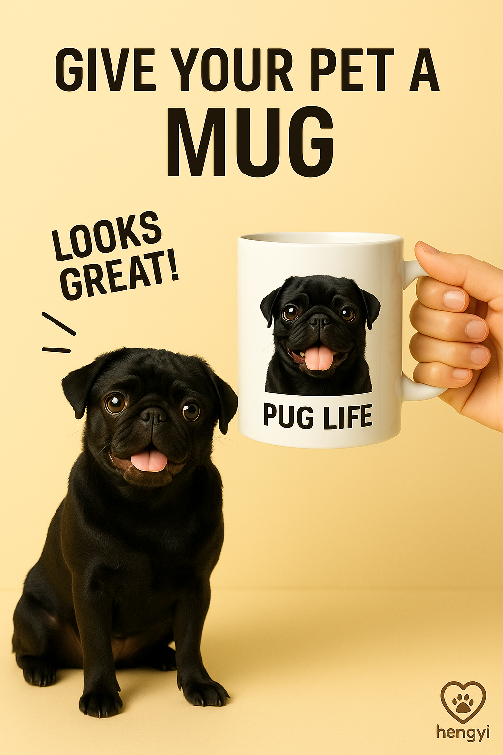 Custom Pug Mug – Personalized Black Pug Coffee Cup with Pet Photo
