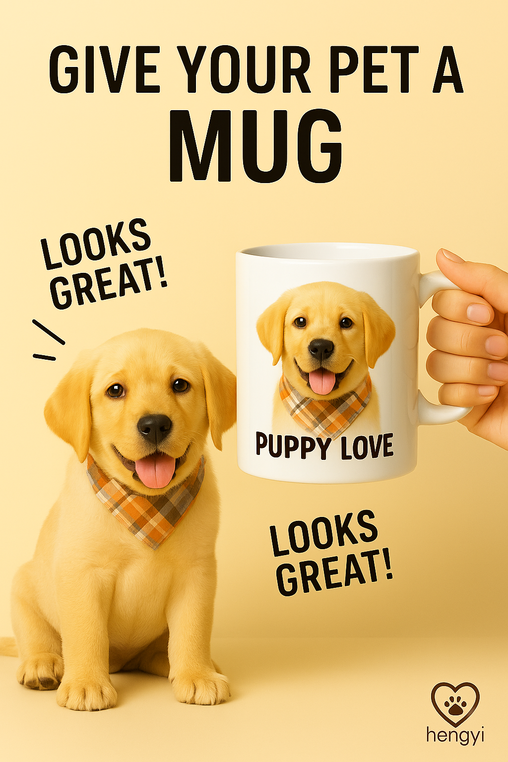 Custom Puppy Mug – Yellow Labrador Portrait with Name