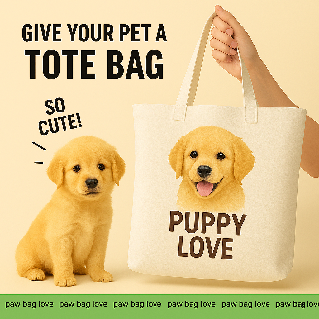 Custom Puppy Portrait Tote Bag – Personalized Canvas Bag with Dog Photo and Cute Quote, Gift for Dog Lovers