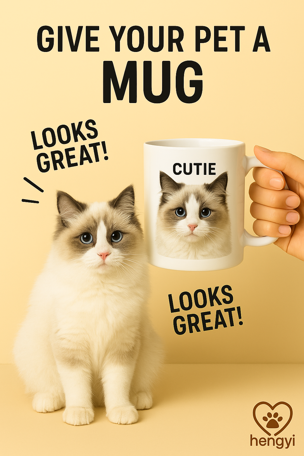 Custom Ragdoll Cat Mug – “Cutie” Personalized Pet Photo Coffee Cup