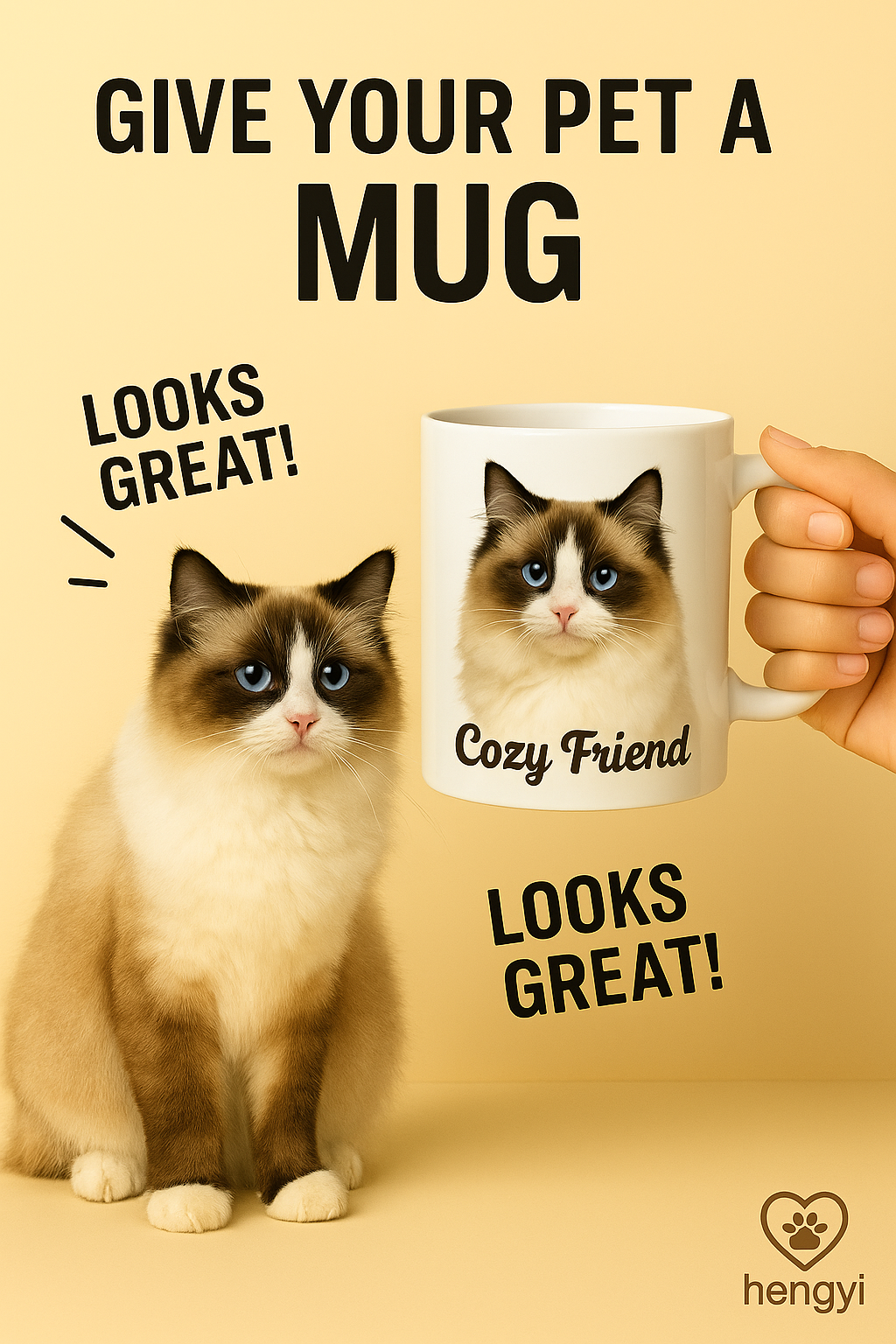 Custom Ragdoll Cat Mug with Name – Personalized Pet Photo Ceramic Cup