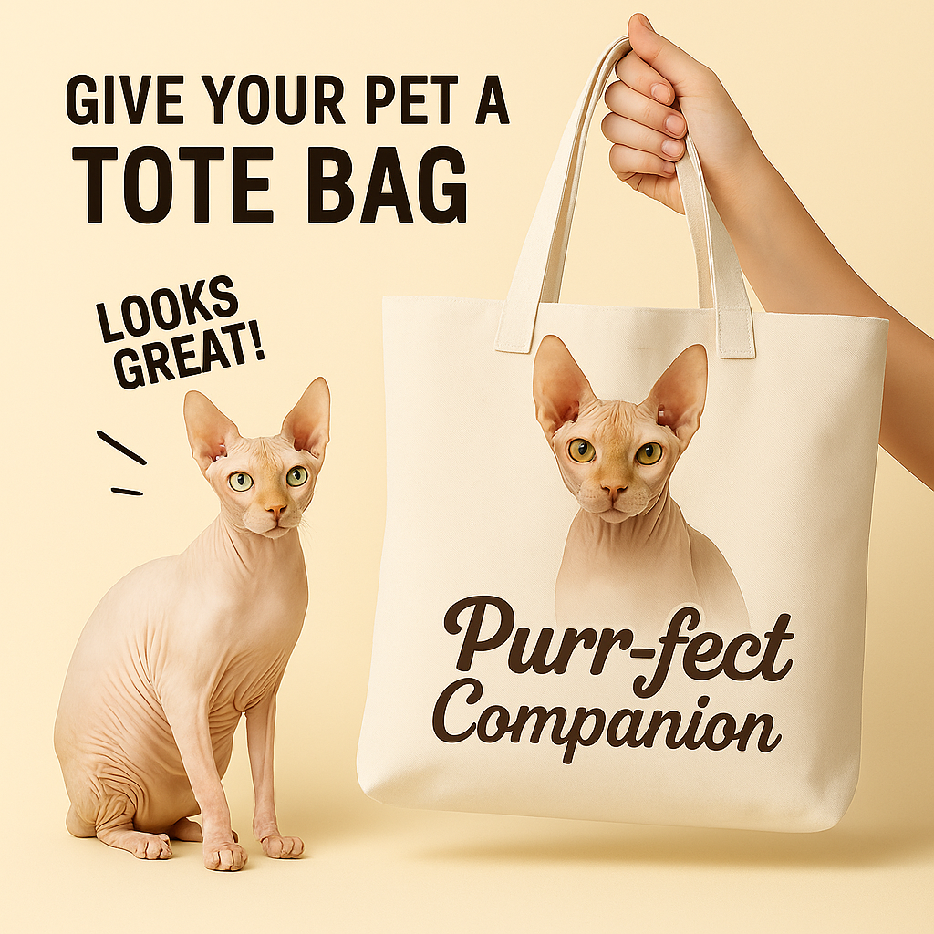 Custom Sphynx Cat Tote Bag – Personalized Pet Portrait Canvas Bag for Cat Lovers