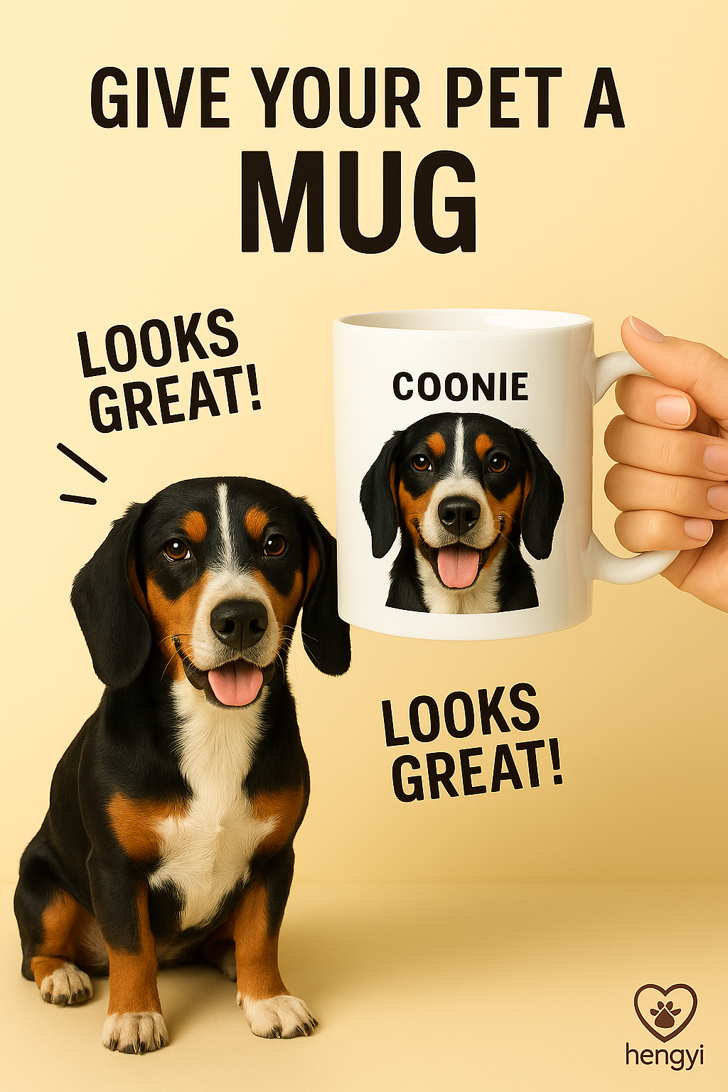 Custom Tricolor Puppy Mug – “Coonie” Personalized Dog Lover Gift