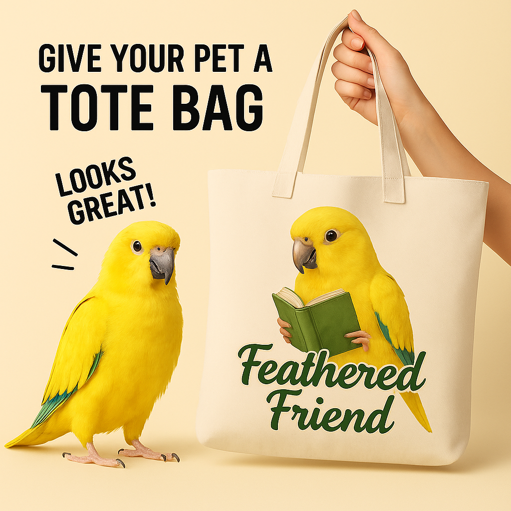 Feathered Friend Parrot Tote Bag – Cute Yellow Parrot Canvas Bag for Bird Lovers