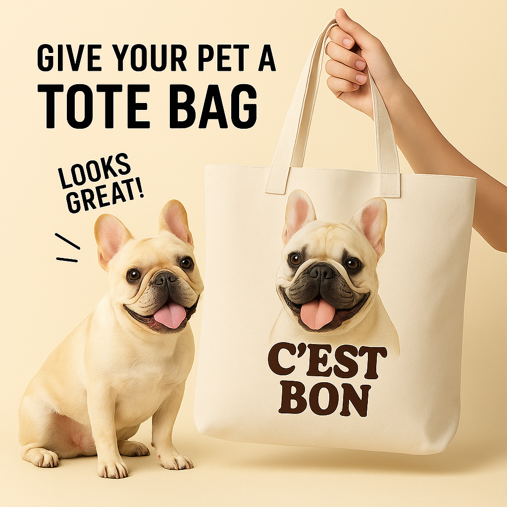 French Bulldog Tote Bag – C’est Bon Canvas Bag for Frenchie Lovers and Dog Moms