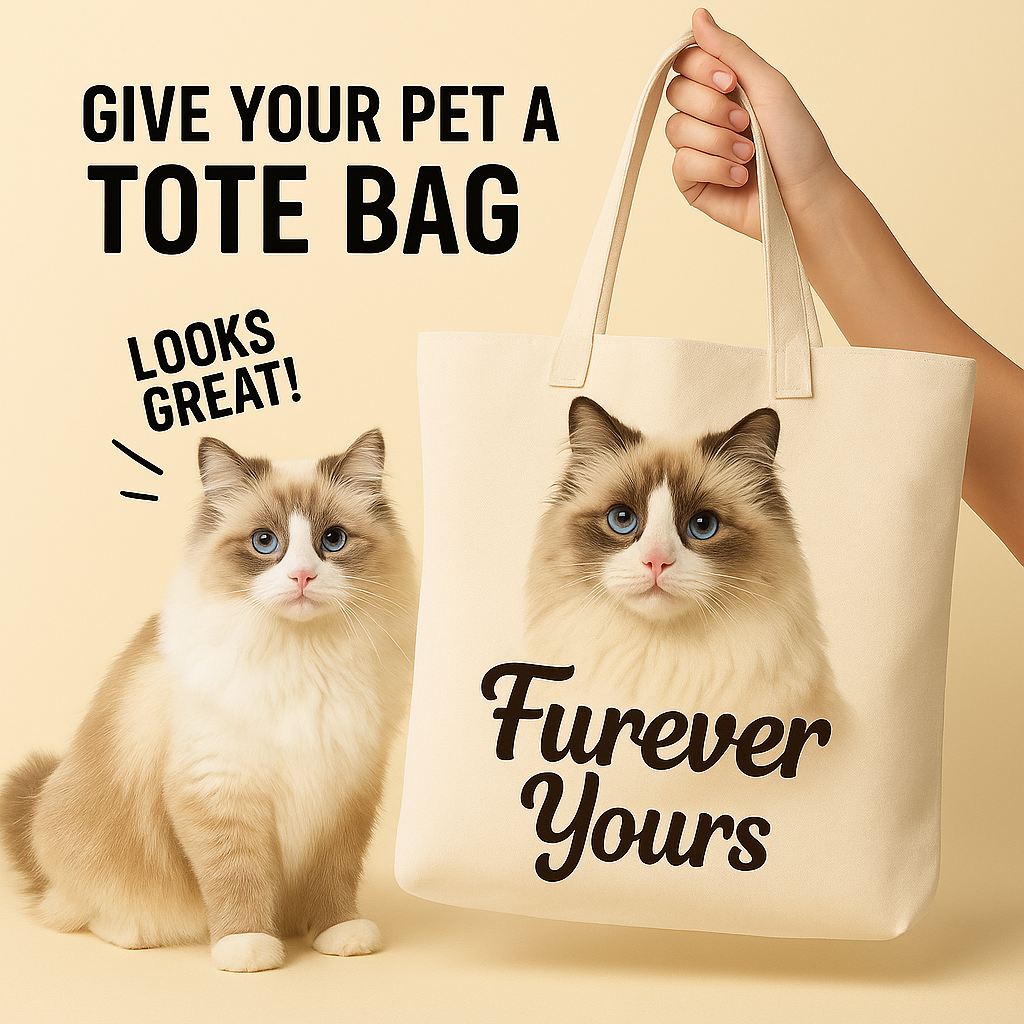 Furever Yours Cat Tote Bag – Personalized Ragdoll Cat Portrait Canvas Bag for Pet Lovers