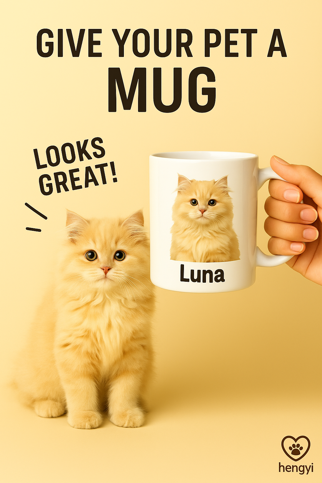 Golden Kitty Mug – Custom Portrait for Your Fluffy Queen