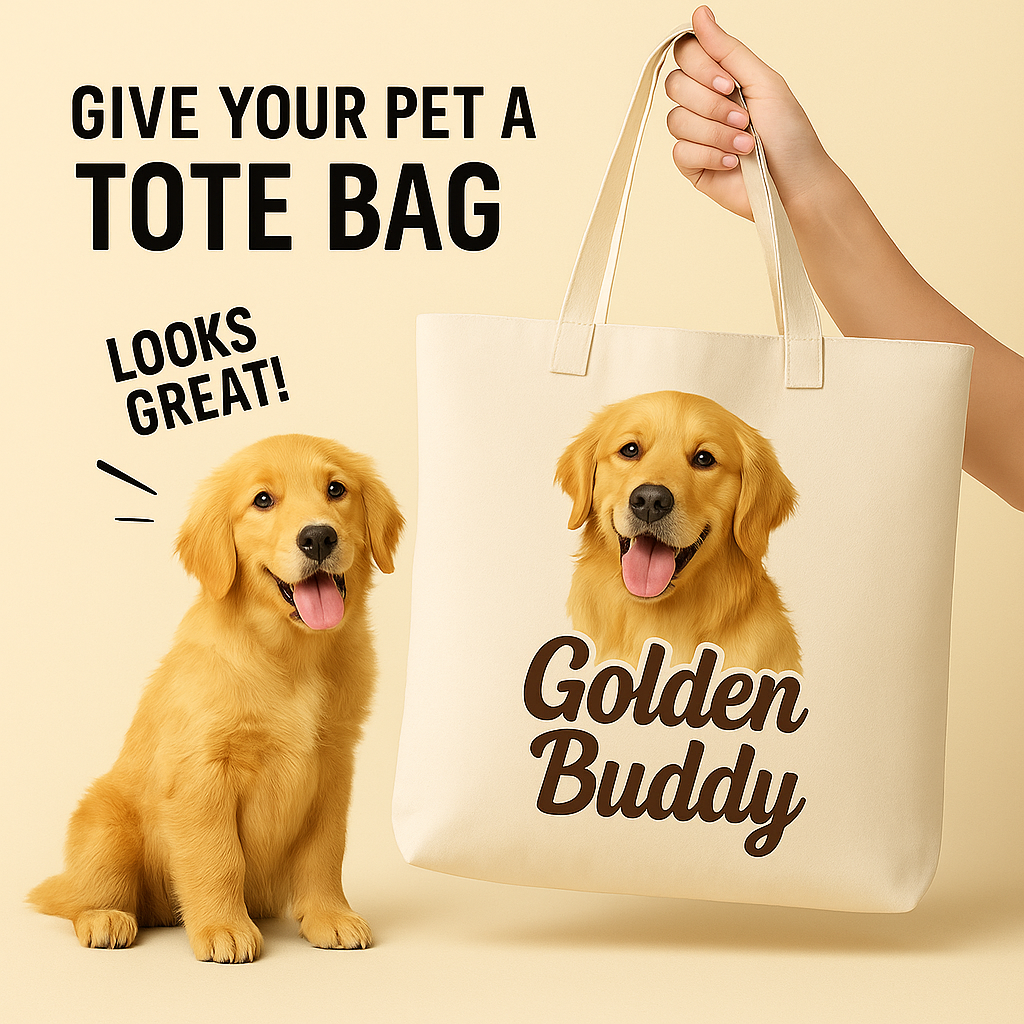 Golden Retriever Tote Bag – Personalized Dog Portrait Canvas Bag, Golden Buddy Gift for Pet Lovers