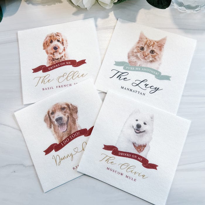 Drinks on Me Wedding Full Color Napkins | Pet Lover