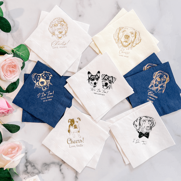 Custom Illustrated Pet Wedding Napkins