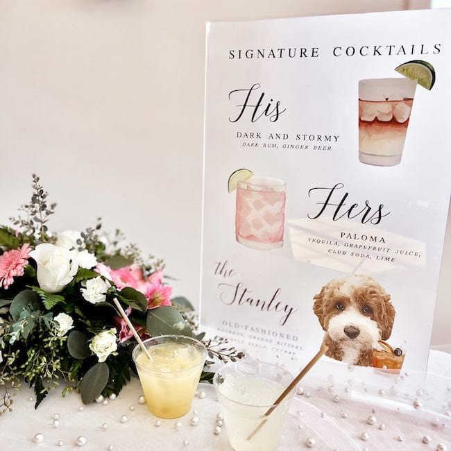 Acrylic Wedding Bar Menu Print -  His, Hers, & Pet