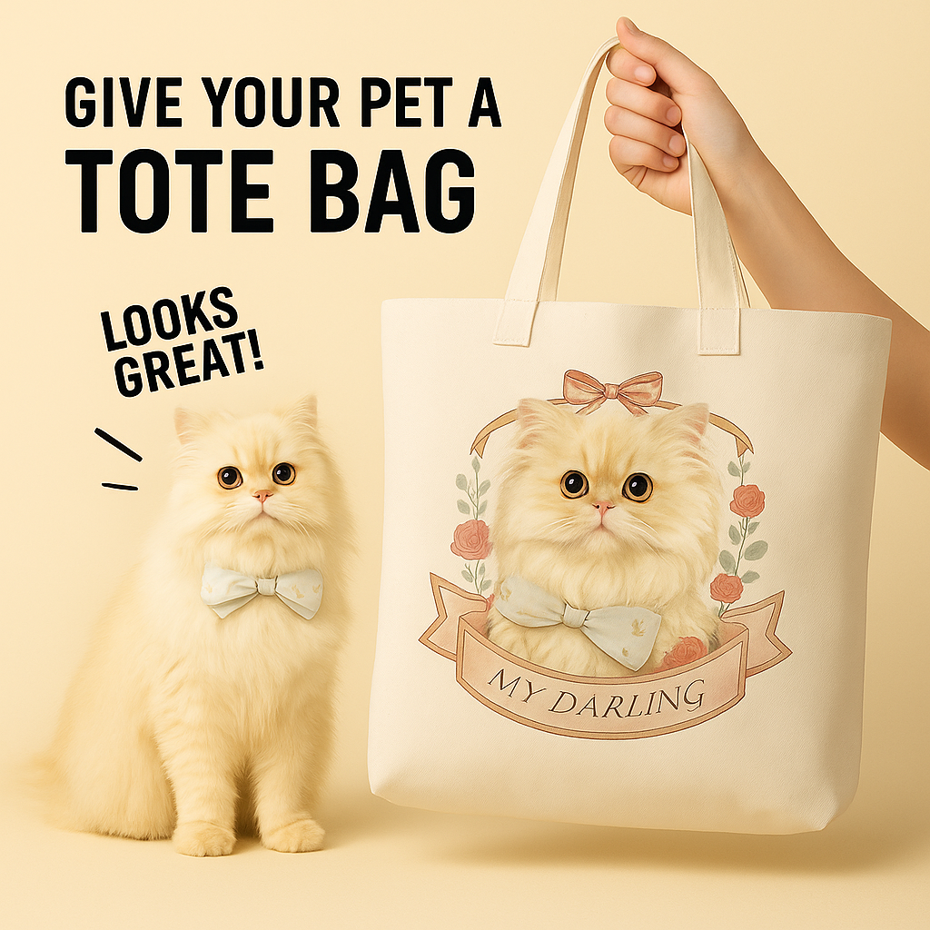 My Darling Cat Tote Bag – Vintage Style Personalized Pet Portrait Canvas Bag for Cat Lovers