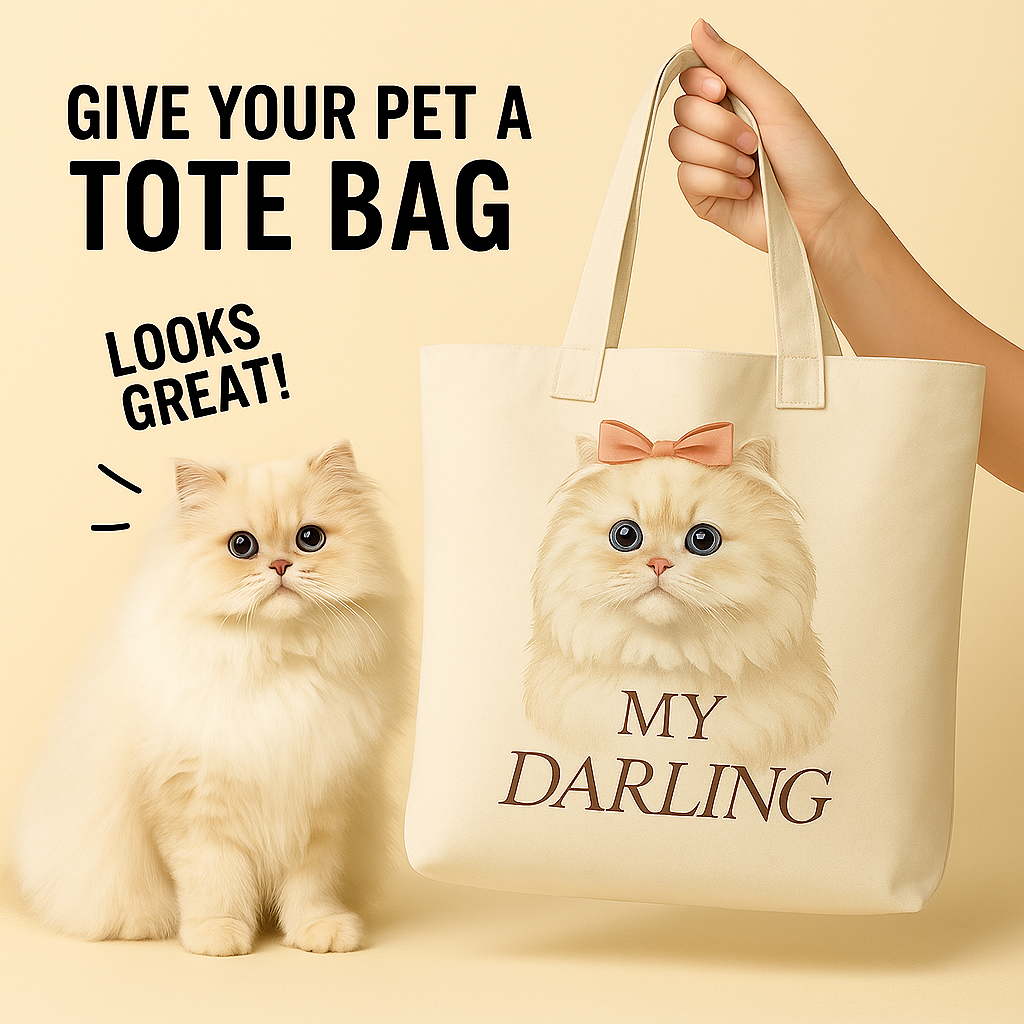 Personalized Cat Tote Bag – Cute Cream Cat Canvas Bag with Custom Photo