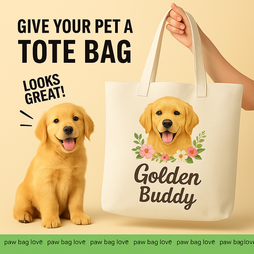 Personalized Golden Retriever Tote Bag – Custom Dog Portrait Canvas Bag with Name & Flowers for Dog Lovers