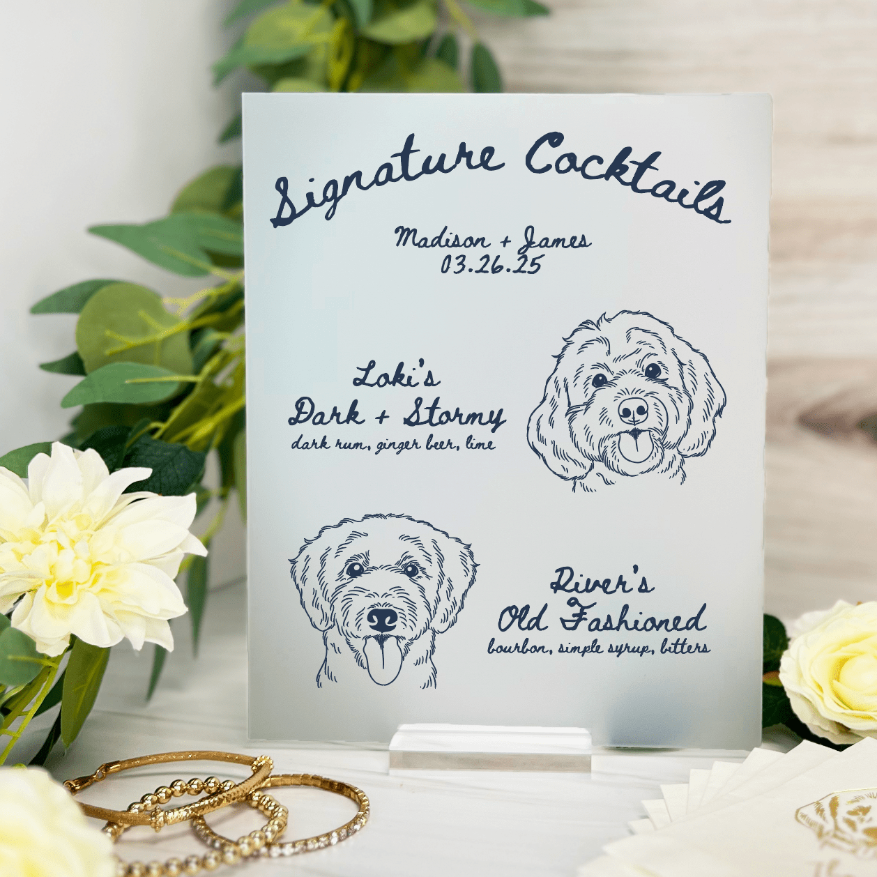Illustrated Pet Wedding Bar Print
