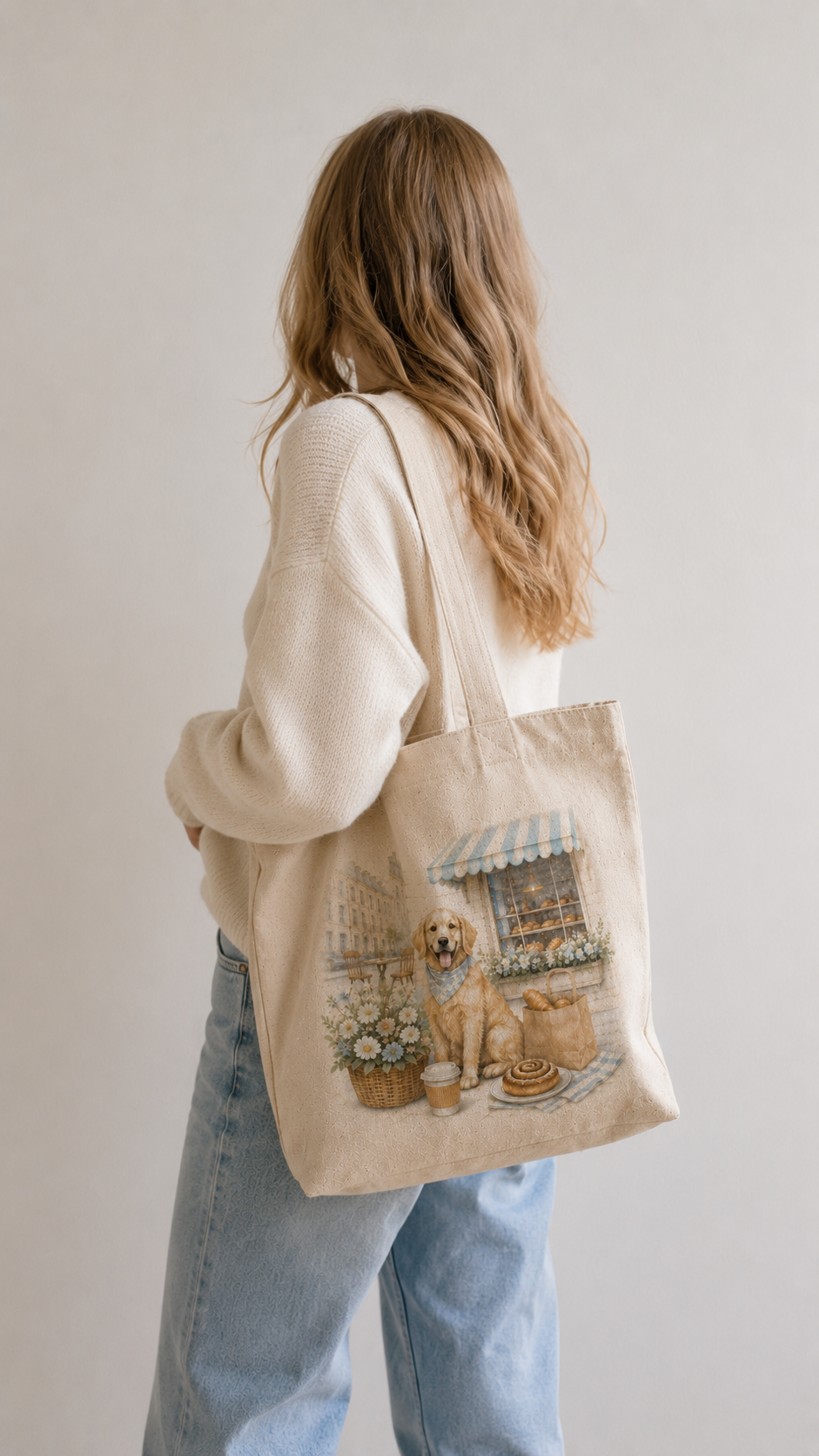 Sunday Bakery Walk Golden Retriever Tote Bag