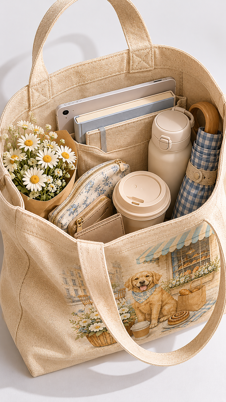 Sunday Bakery Walk Golden Retriever Tote Bag