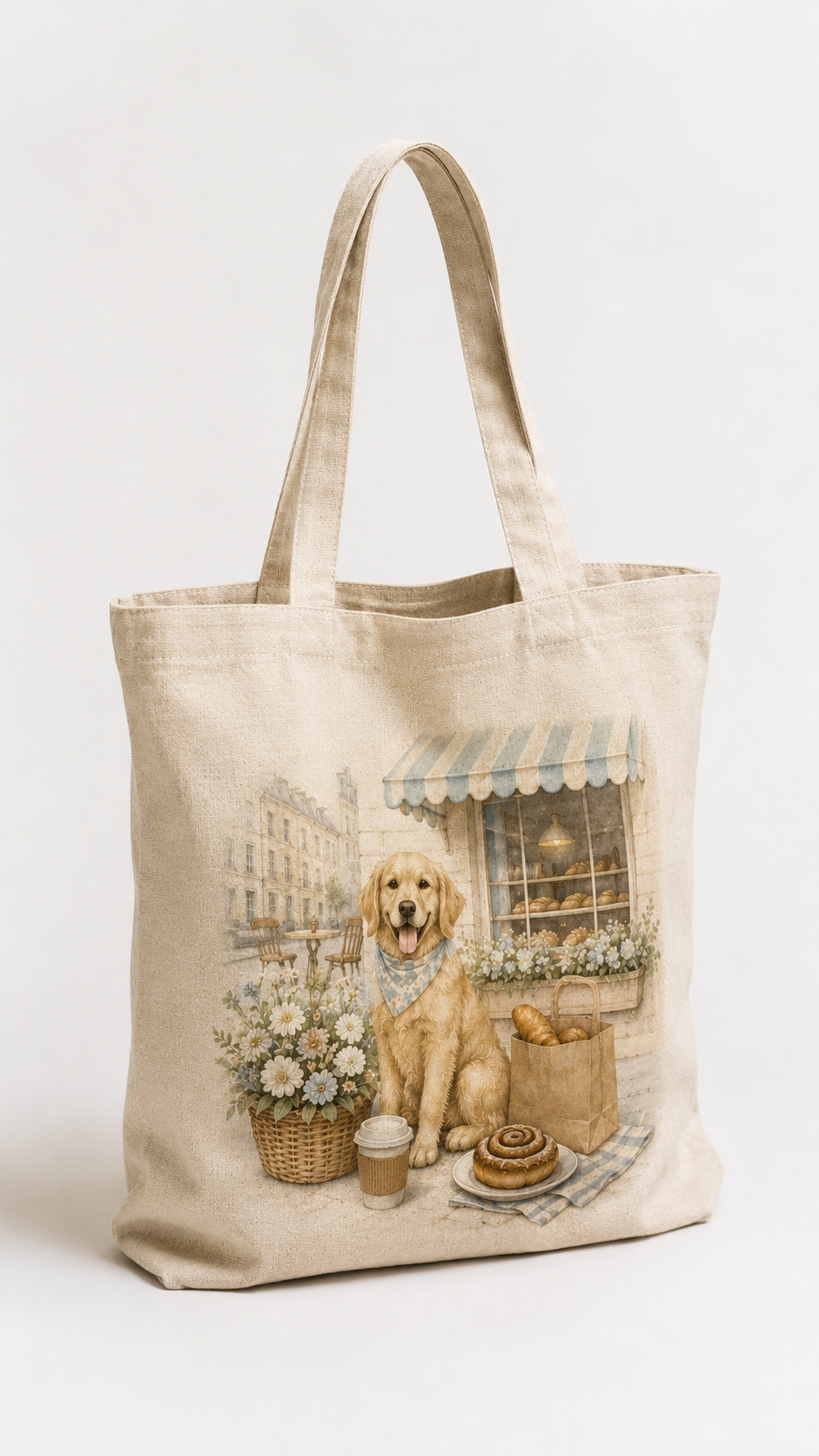 Sunday Bakery Walk Golden Retriever Tote Bag