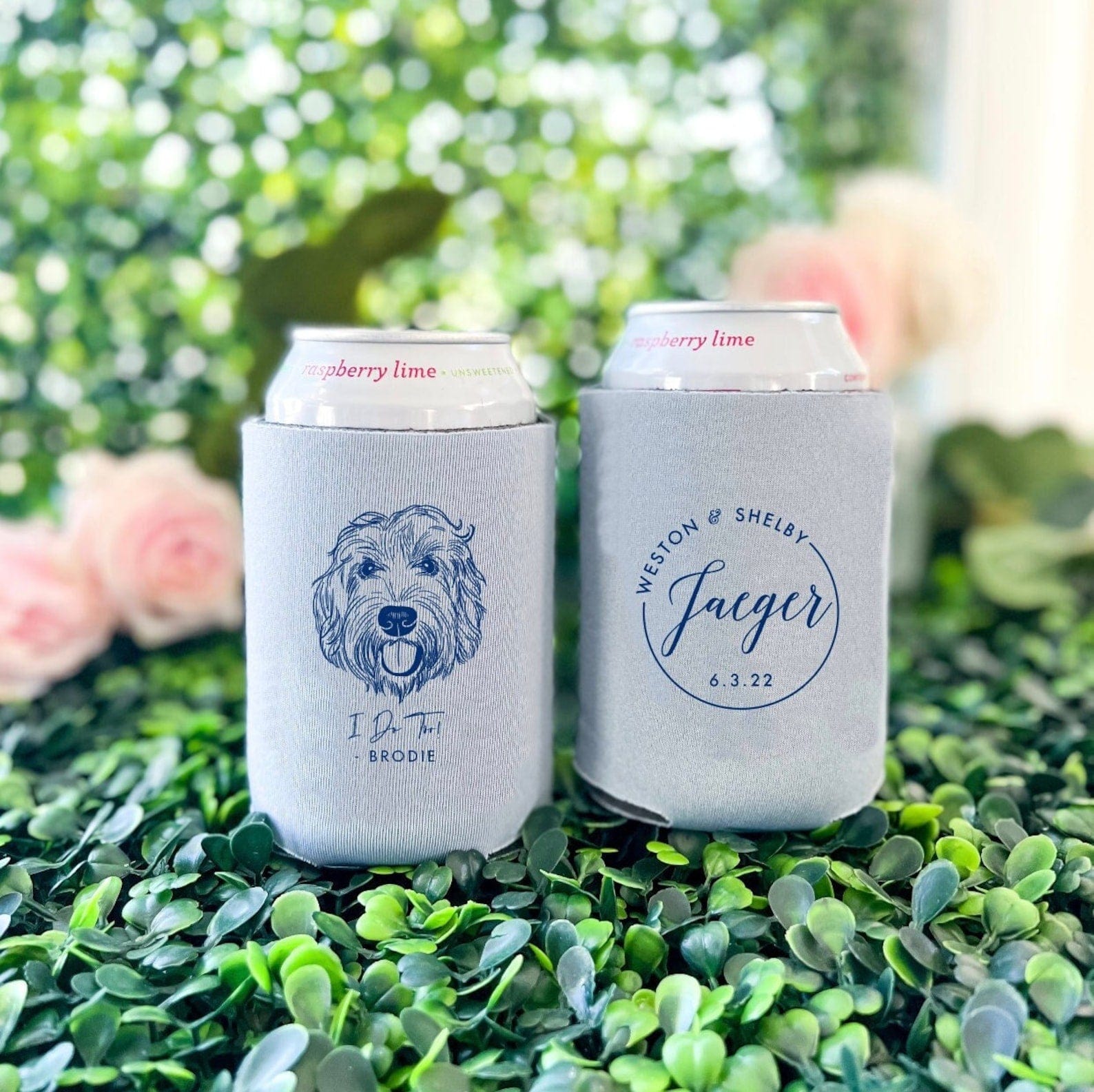 Custom Dog Illustration Can Cooler for Wedding Guests