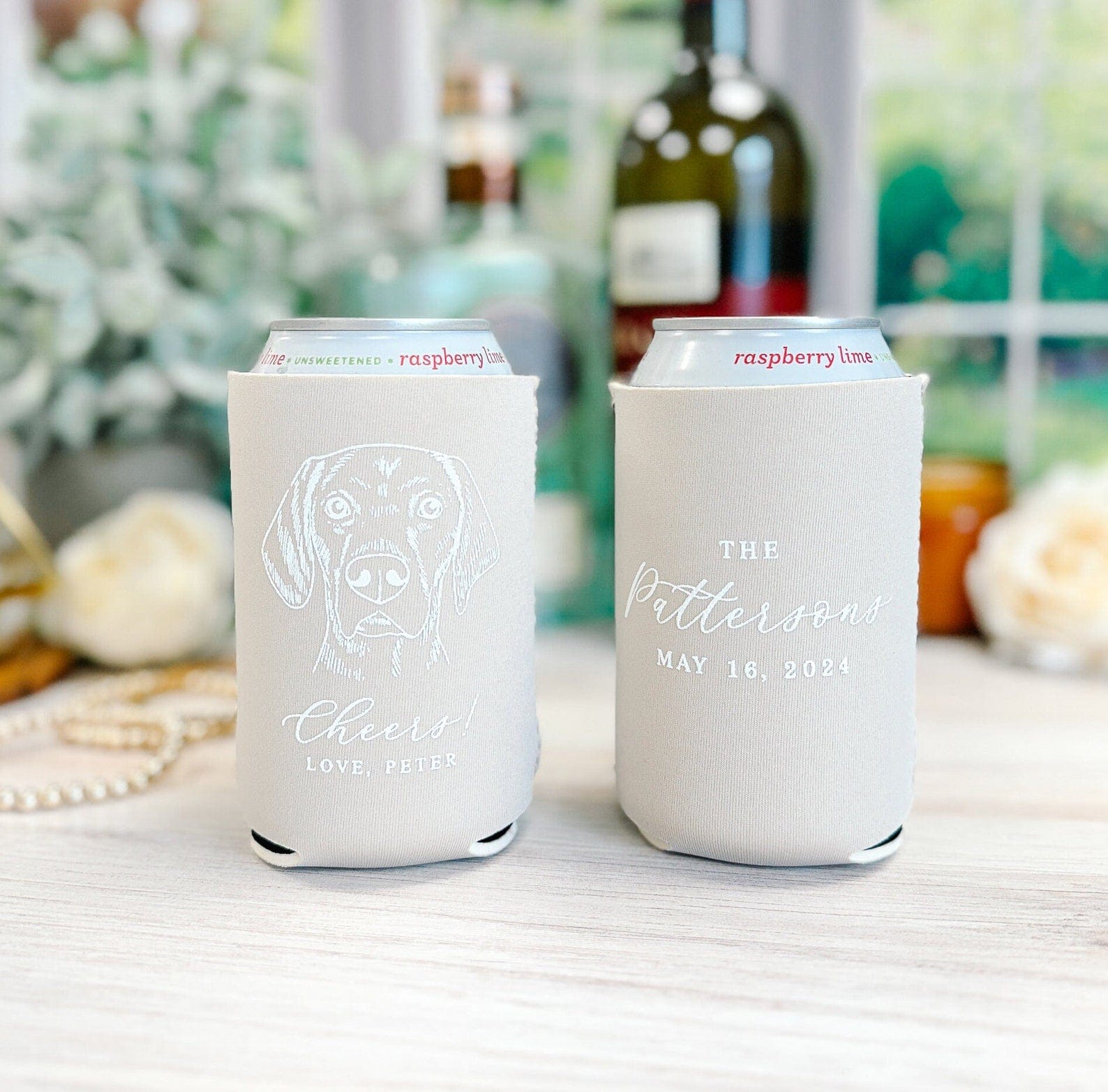Custom Dog Illustration Can Cooler for Wedding Guests