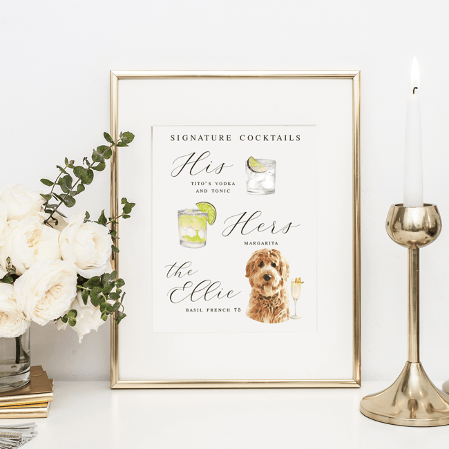 His and Hers Wedding Bar Menu Print - Pets