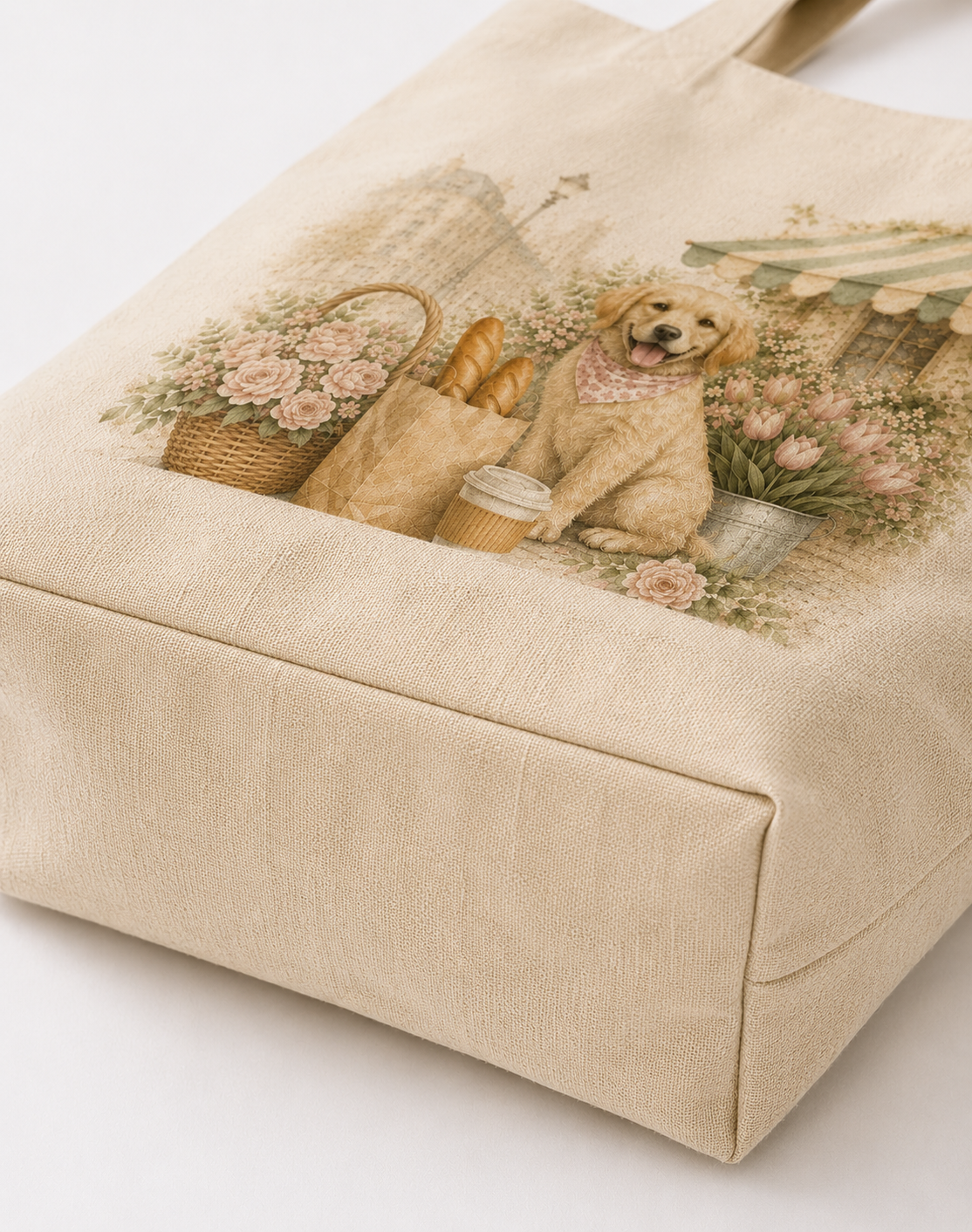 Paris Morning Market Golden Retriever Canvas Tote Bag