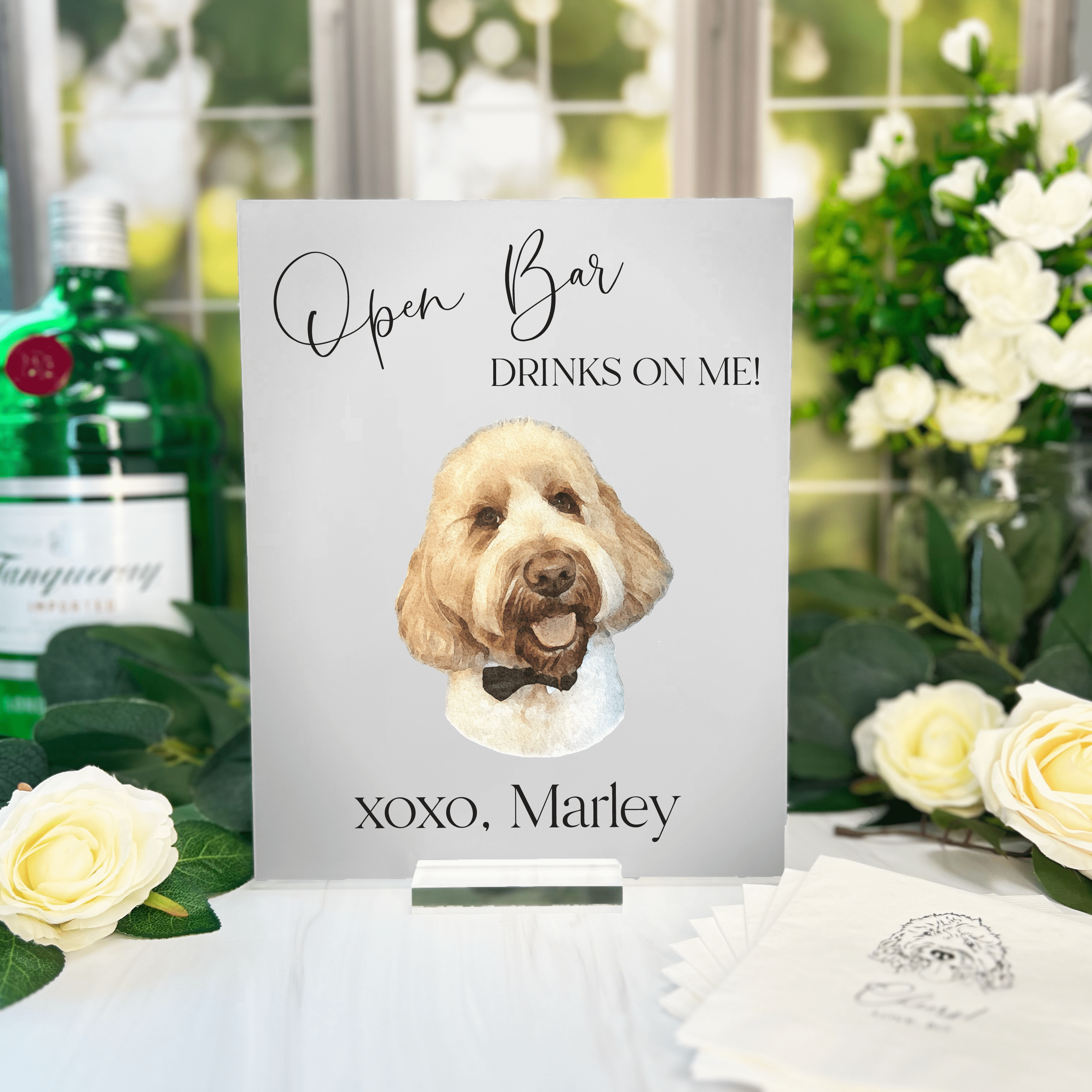 Open Bar Wedding Bar Sign with Pet