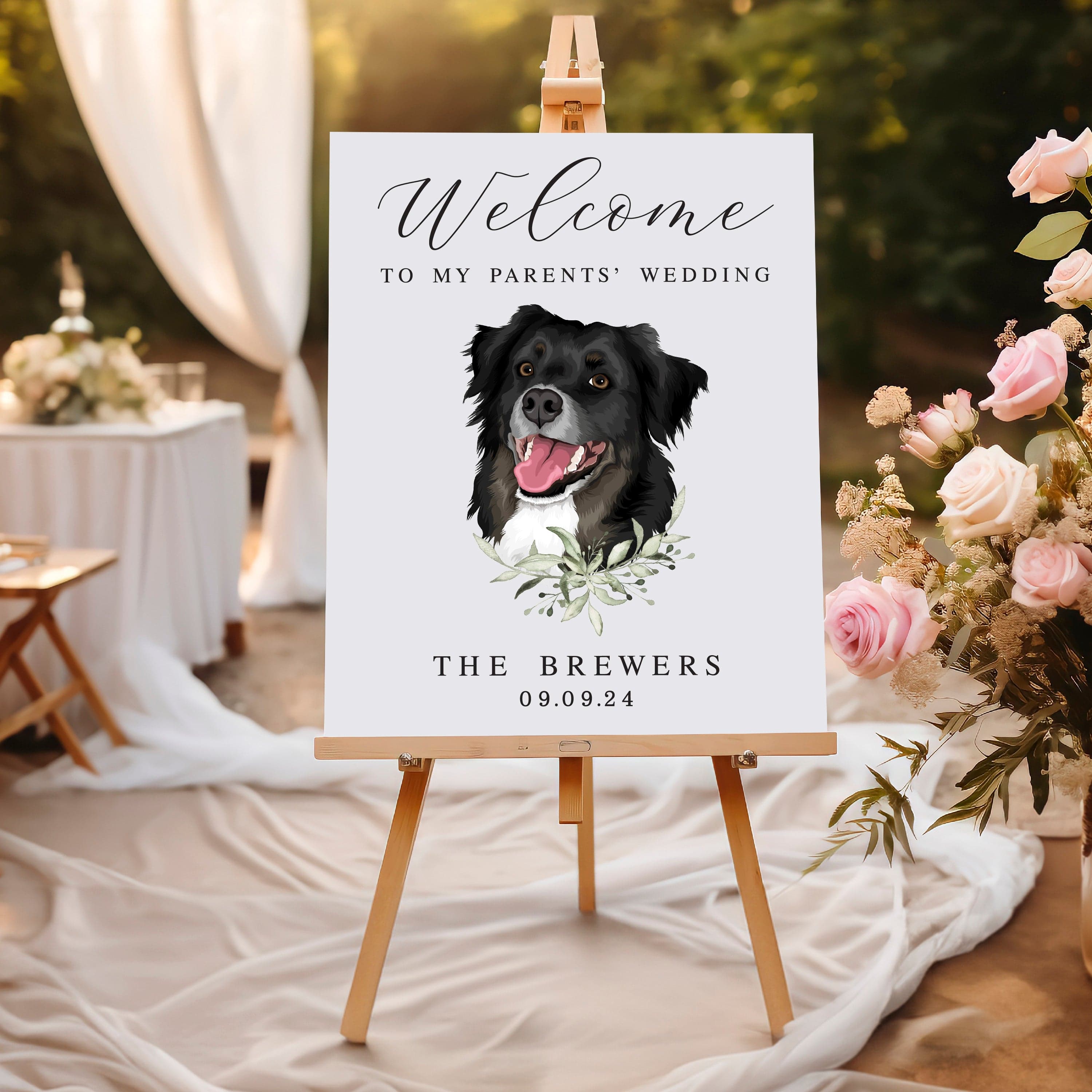 Custom Illustrated Pet Welcome Sign - Portrait